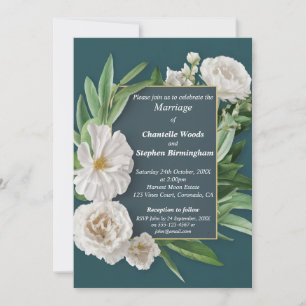 White Peony Flowers Wedding Invitation