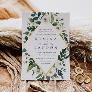 White Peony   Geometric Floral Frame Wedding