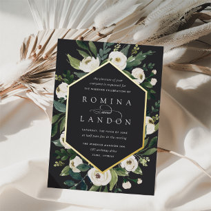 White Peony Geometric Floral Frame Wedding