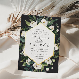 White Peony Geometric Floral Frame Wedding