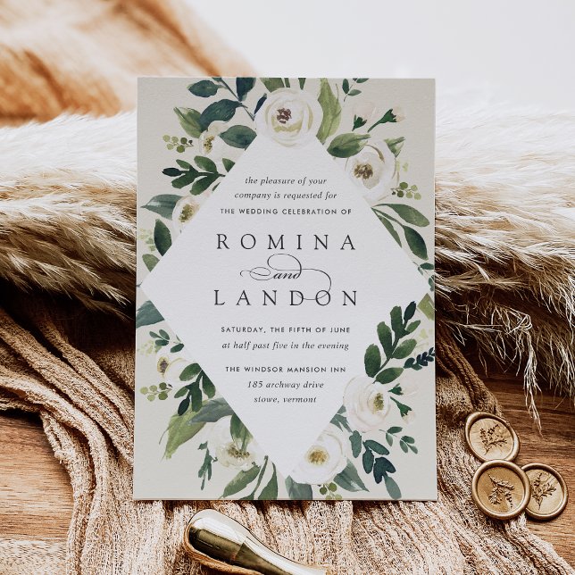 White Peony | Geometric Floral Frame Wedding Invitation (Creator Uploaded)