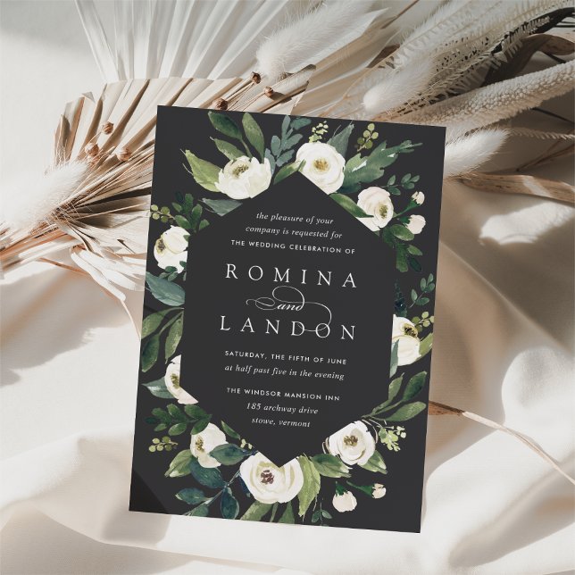 White Peony | Geometric Floral Frame Wedding Invitation (Creator Uploaded)