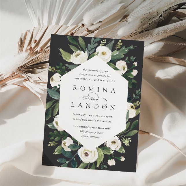 White Peony | Geometric Floral Frame Wedding Invitation (Creator Uploaded)