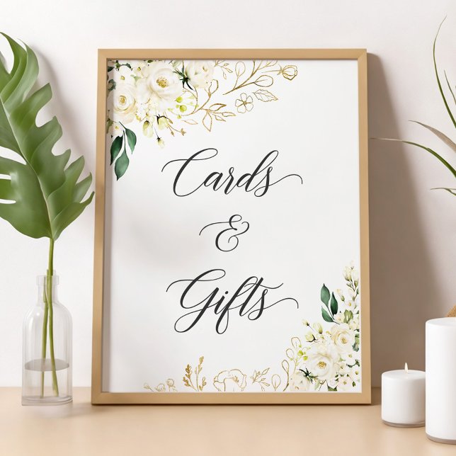 White Peony Gold Floral Cards and Gifts Sign (Creator Uploaded)