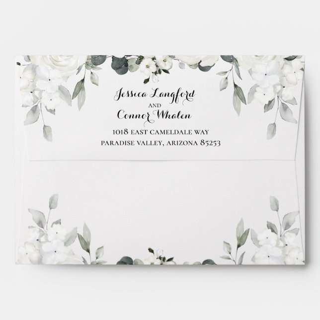 White Peony Greenery Wedding Envelope (Back (Top Flap))