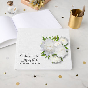 White Peony Heart On White Guest Book