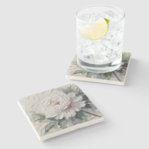 White Peony Impasto Art Stone Coaster