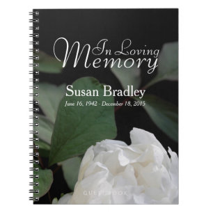 White Peony In Loving Memory Memorial GuestBook Spiral Notebook