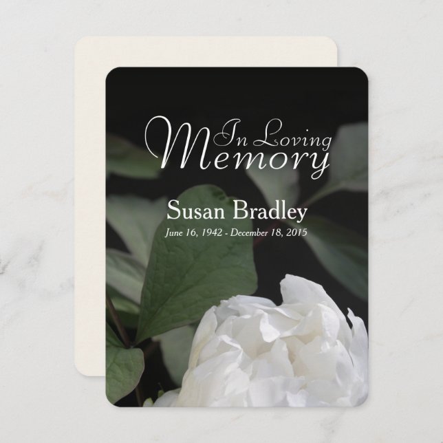 White Peony Memorial Funeral Announcement I (Front/Back)