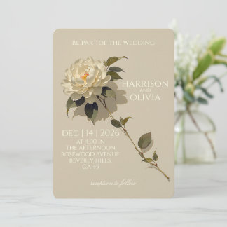 White Peony Minimal Elegant Ivory Floral Wedding Invitation