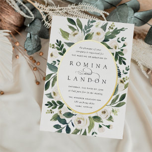 White Peony Oval Frame Floral Wedding