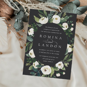 White Peony   Oval Frame Floral Wedding Invitation