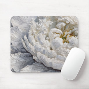 White Peony Painting Mouse Pad