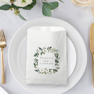 White Peony Personalised Floral Frame Wedding Favour Bags