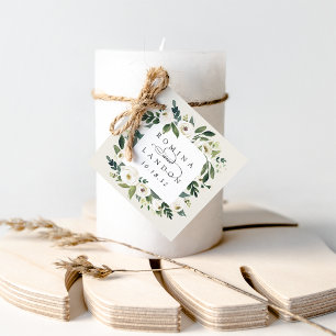 White Peony Personalised Floral Frame Wedding Favour Tags