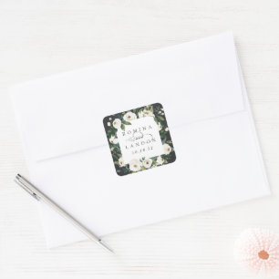 White Peony Personalised Floral Frame Wedding Square Sticker