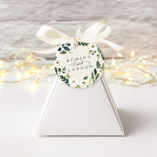 White Peony Personalised Floral Wreath Wedding Favour Tags