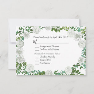 White Peony & Rose Floral Invitation Reply Card