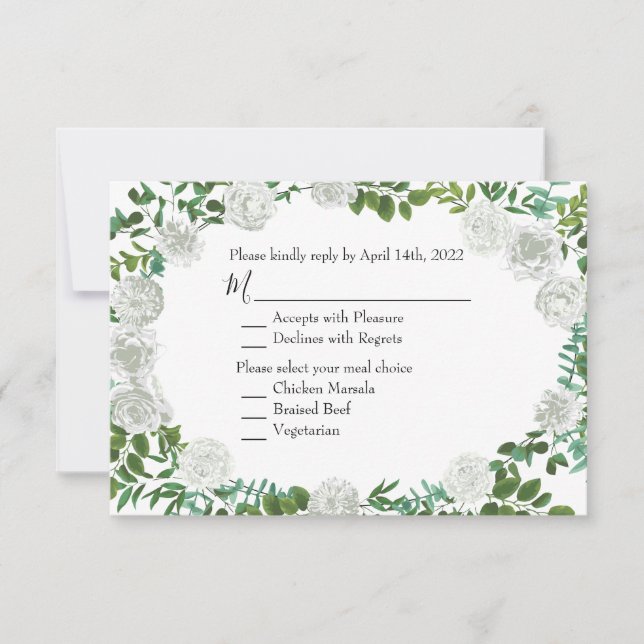 White Peony & Rose Floral Invitation Reply Card (Front)