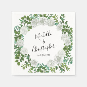 White Peony & Rose Floral Wedding Napkin