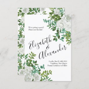 White Peony & Rose Floral Wedding Save the Date Invitation