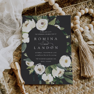 White Peony Round Floral Frame Wedding Invitation