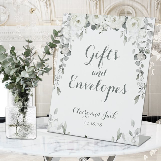 White Peony Silver Greenery 2 Gifts & Envelopes   Pedestal Sign (Creator Uploaded)