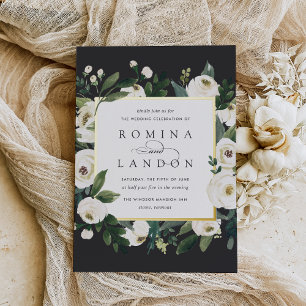White Peony Square Floral Frame Wedding