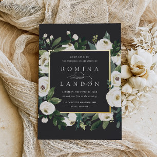 White Peony Square Floral Frame Wedding