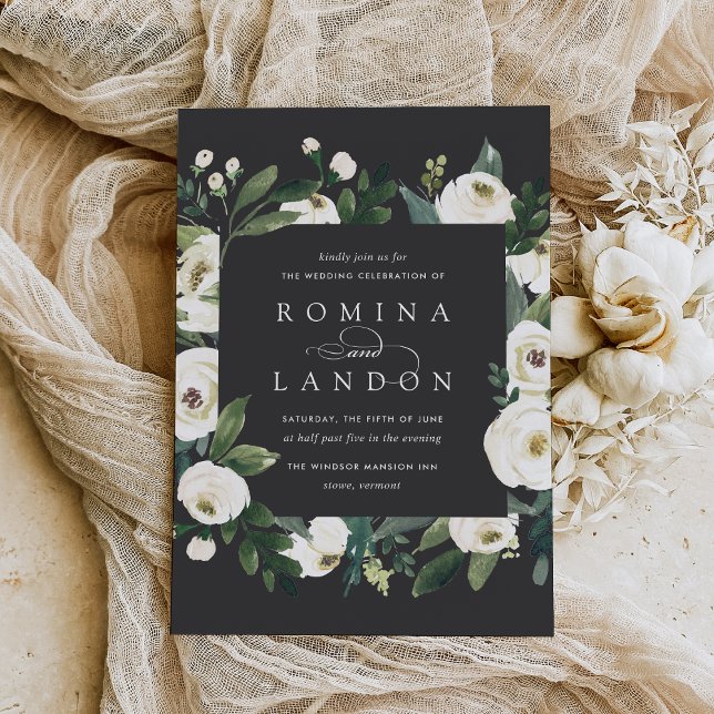 White Peony | Square Floral Frame Wedding Invitation (Creator Uploaded)