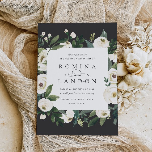 White Peony | Square Floral Frame Wedding Invitation (Creator Uploaded)