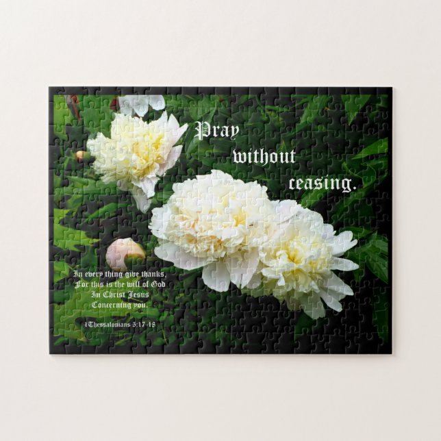 White Peony Trio, 1 Thessalonians 5:17-18 Jigsaw Puzzle (Horizontal)