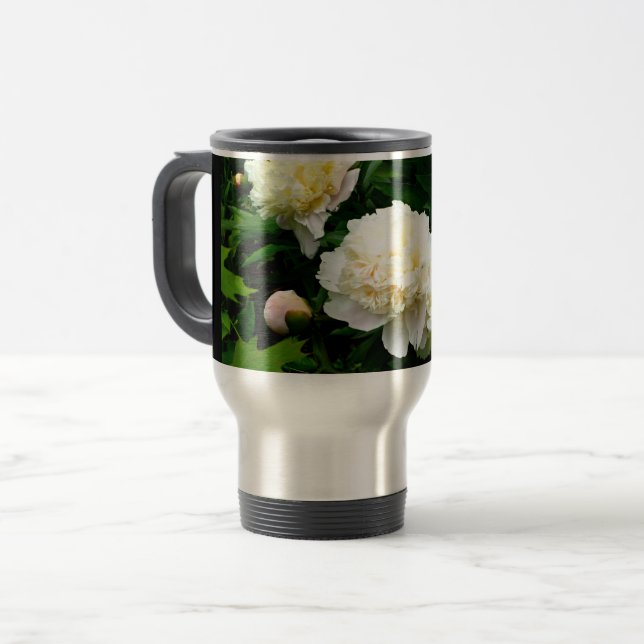 White Peony Trio Travel Mug (Front Left)