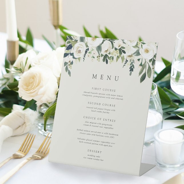 White Peony | Watercolor Floral Frame Menu Pedestal Sign (Creator Uploaded)