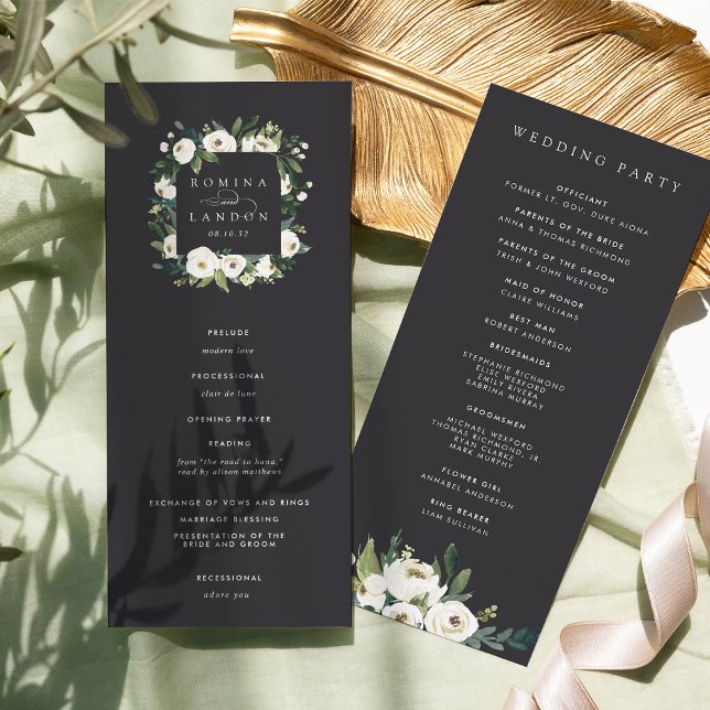 White Peony | Watercolor Floral Frame Wedding Programme (Creator Uploaded)