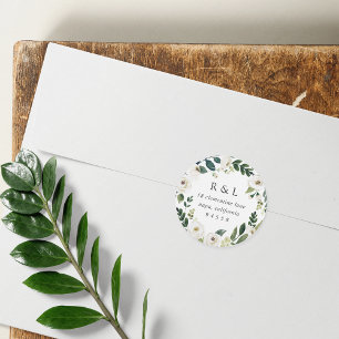 White Peony Watercolor Floral Return Address Classic Round Sticker