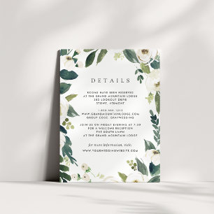 White Peony   Watercolor Floral Wedding Details Enclosure Card