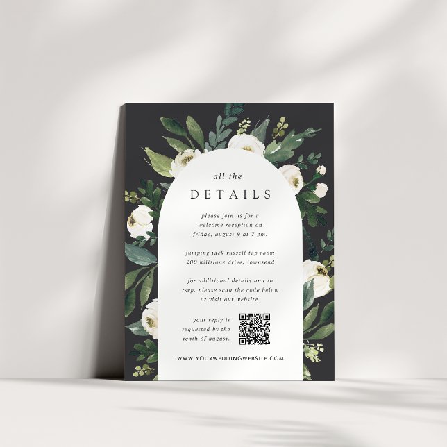 White Peony | Watercolor Floral Wedding Details Enclosure Card (Creator Uploaded)