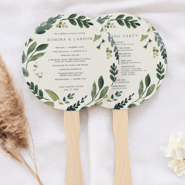 White Peony | Watercolor Floral Wedding Program Hand Fan (Creator Uploaded)