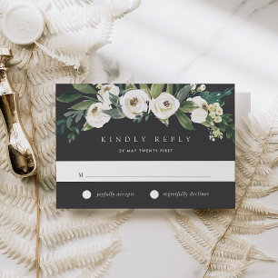 White Peony   Watercolor Floral Wedding RSVP Card
