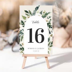 White Peony Watercolor Floral Wedding Table Number