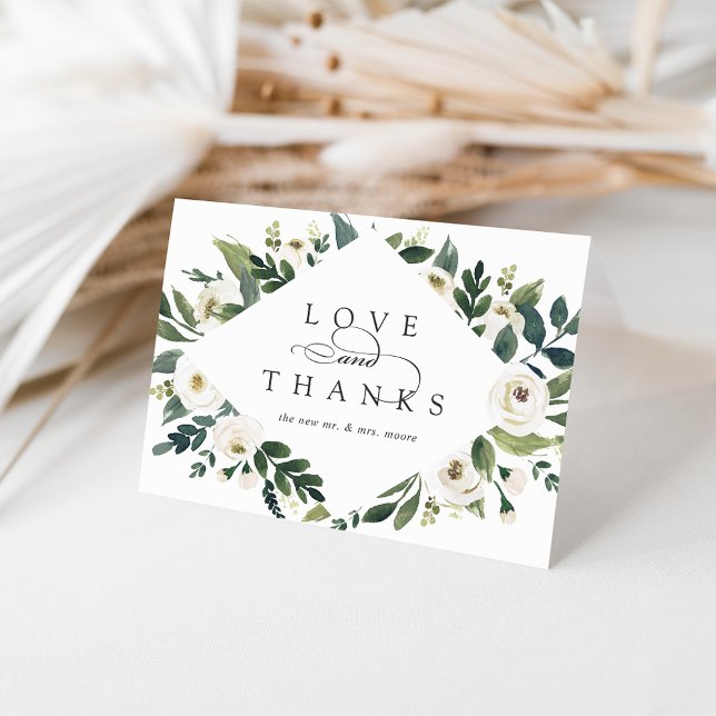 White Peony | Watercolor Floral Wedding Thank You Card (Creator Uploaded)