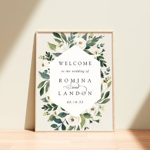 White Peony   Watercolor Floral Wedding Welcome Poster