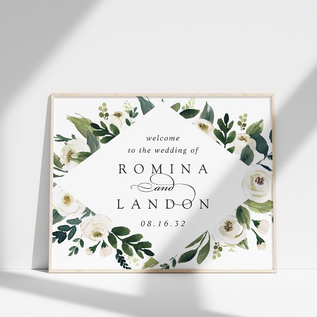 White Peony | Watercolor Floral Wedding Welcome Poster (Creator Uploaded)