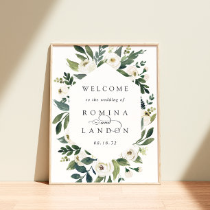White Peony   Watercolor Floral Wedding Welcome Poster