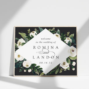 White Peony   Watercolor Floral Wedding Welcome Poster