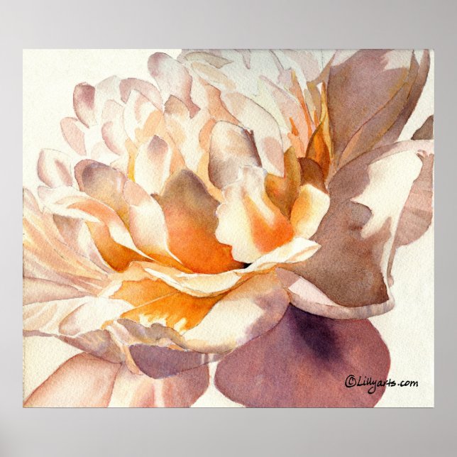 White Peony Watercolor Poster Print (Front)