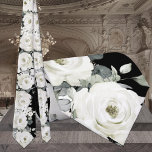 White Peony Wedding Black Tie<br><div class="desc">Neck Ties for Tuxedo Royale by Leonbience. This tie features a white background with watercolor painted eucalyptus greenery.</div>