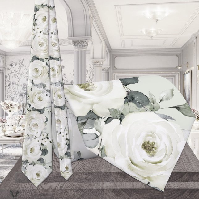 White Peony Wedding Blush Sage Green Neck Tie (Creator Uploaded)