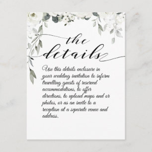 White Peony Wedding Details Enclosure Card